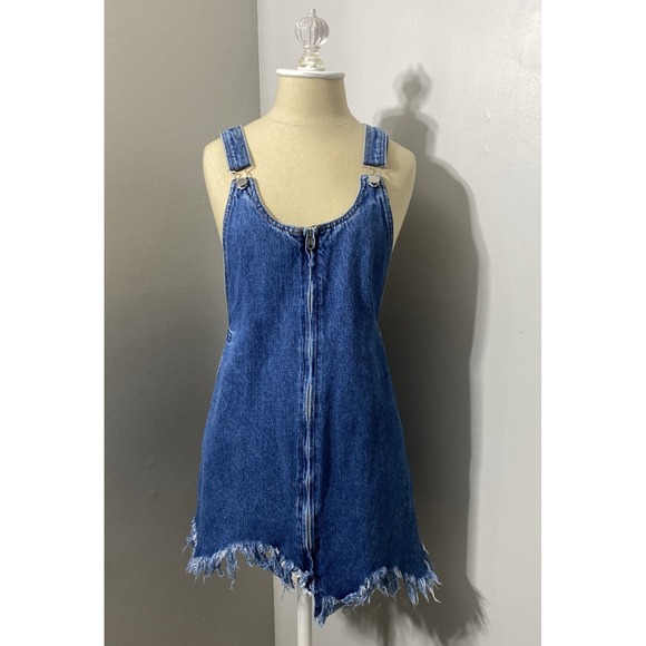 Zara Dresses & Skirts - Zara Trafaluc Denim Overall Mini Skirt Raw Hem BOHO Cowgirl STAGECOACH Sz M